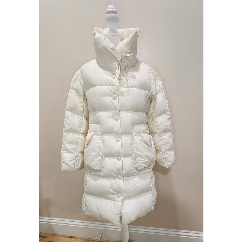 Max & Co Max Mara Womens Long Goose Down Puffer Coat Ivory Shawl Collar Sz 6 - Picture 2 of 14